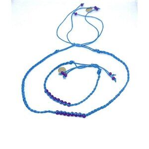 Jm Purple Beads Braided Cord Bracelet and Necklace Set Slide Closure